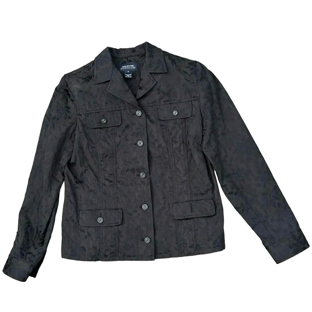 Vintage Whimsigoth Black Floral Denim Jacket, Steampunk, Jones New York, Size M